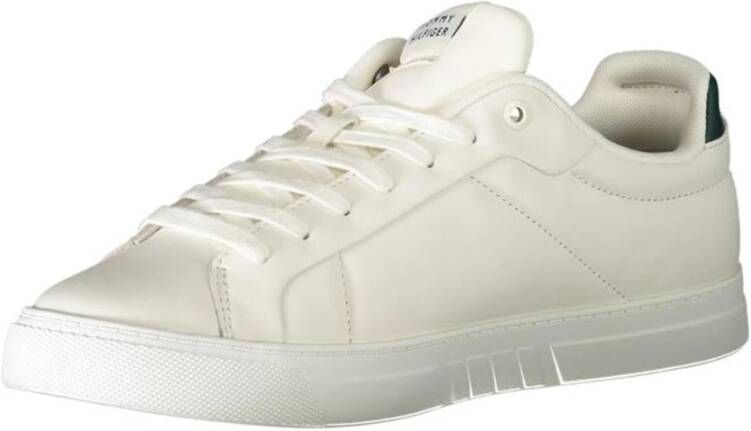 Tommy Hilfiger Sportieve leren sneaker met groene accenten White Heren