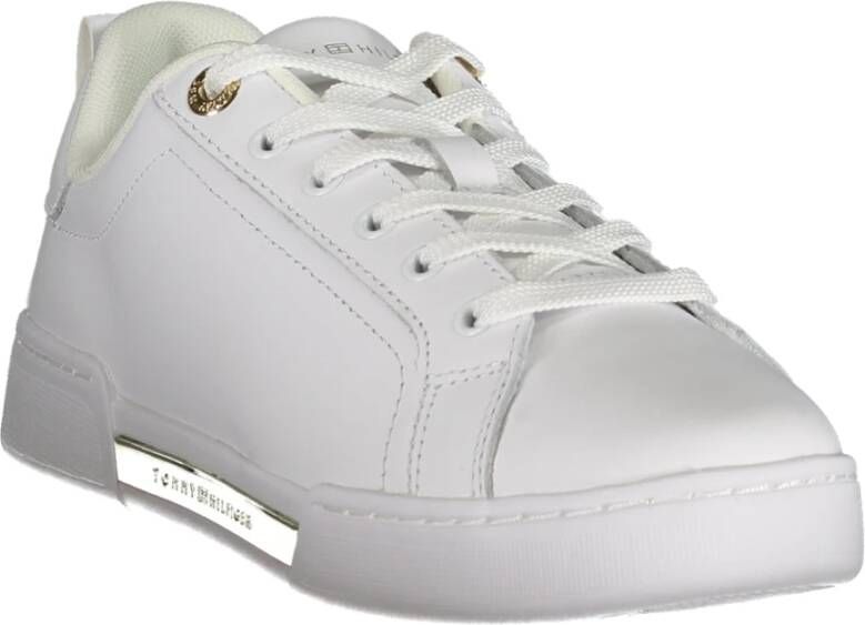 Tommy Hilfiger Sportieve witte vetersneakers met contrastdetails en logoprint White Dames