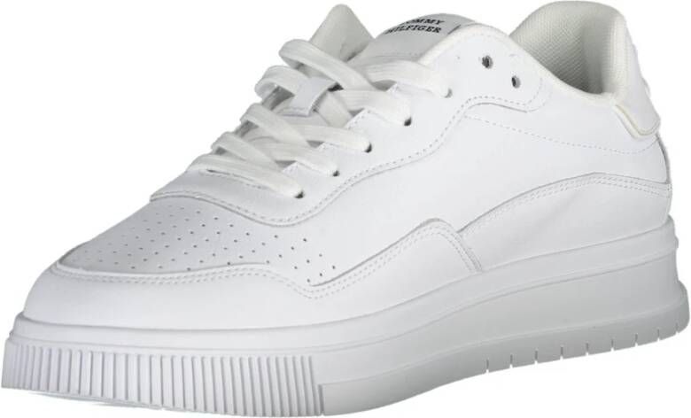 Tommy Hilfiger Sportieve witte vetersneakers met contrastdetails White Heren