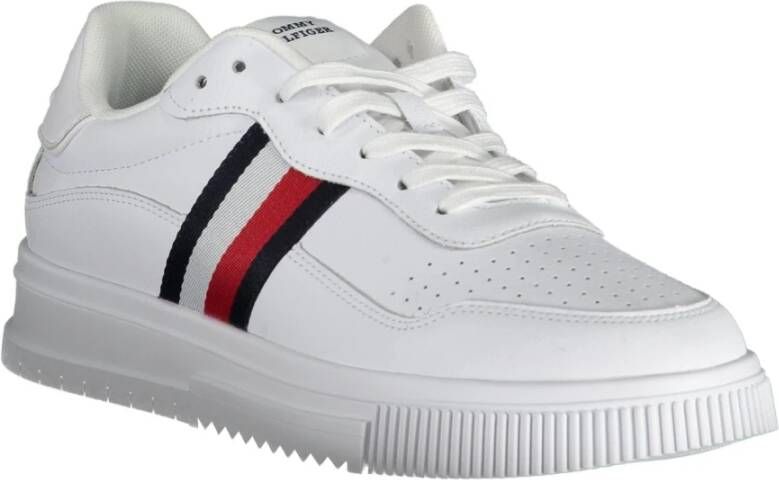 Tommy Hilfiger Sportieve witte vetersneakers met contrastdetails White Heren