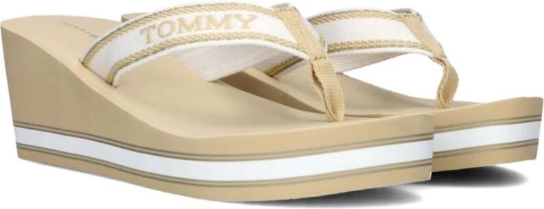 Tommy Hilfiger Strand Wig Slippers Wit Beige Goud Beige Dames