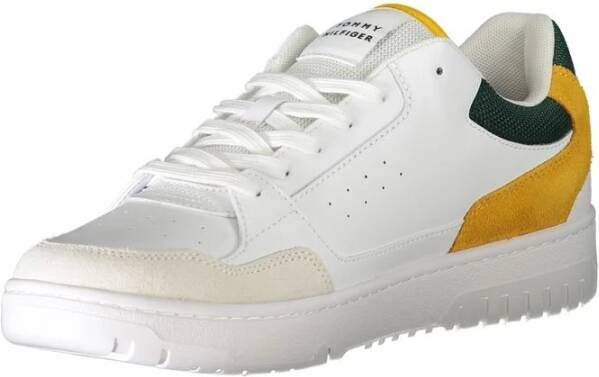 Tommy Hilfiger Witte heren sneakers met groene en mosterdgele accenten White Heren