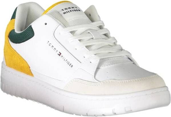 Tommy Hilfiger Witte heren sneakers met groene en mosterdgele accenten White Heren