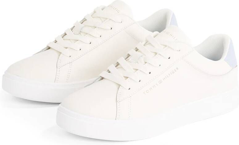 Tommy Hilfiger Witte Leren Lage Sneakers White Dames