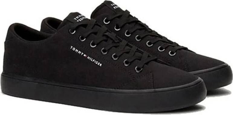 Tommy Hilfiger Zwarte Canvas Lage Top Sneakers Black Heren