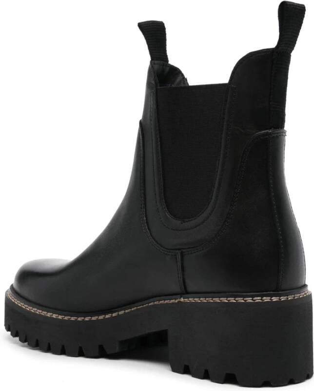 Tommy Hilfiger Zwarte Leren Chelsea Mid Hiel Laarzen Black Dames