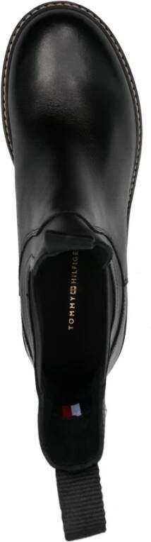 Tommy Hilfiger Zwarte Leren Chelsea Mid Hiel Laarzen Black Dames