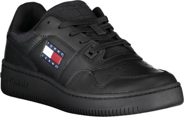 Tommy Hilfiger Zwarte Leren Damessneakers Black Dames