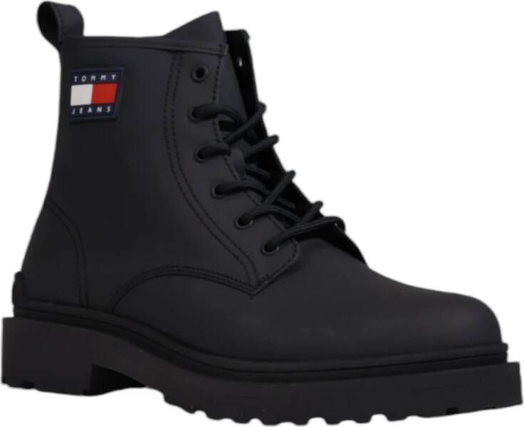 Tommy Hilfiger Zwarte Leren Laarzen met Rubberen Zool Black Heren