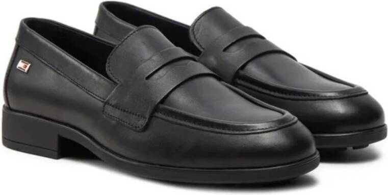 Tommy Hilfiger Zwarte Leren Loafers Slip On Stijl Black Dames