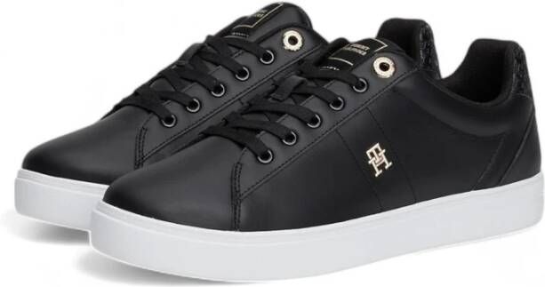 Tommy Hilfiger Zwarte leren sneakers Black Dames