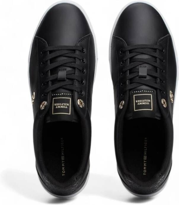 Tommy Hilfiger Zwarte leren sneakers Black Dames