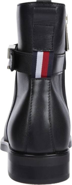 Tommy Hilfiger Zwarte platte enkellaarzen voor vrouwen Black Dames