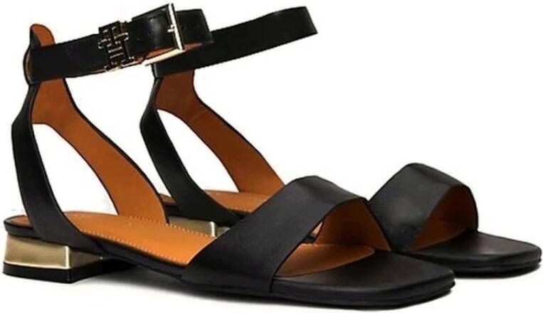 Tommy Hilfiger Zwarte platte sandalen voor vrouwen Black Dames