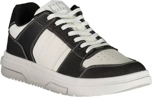 Tommy Hilfiger Zwarte Polyester Sneaker met Veters Contrastdetails Logo Black Heren