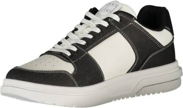 Tommy Hilfiger Zwarte Polyester Sneaker met Veters Contrastdetails Logo Black Heren