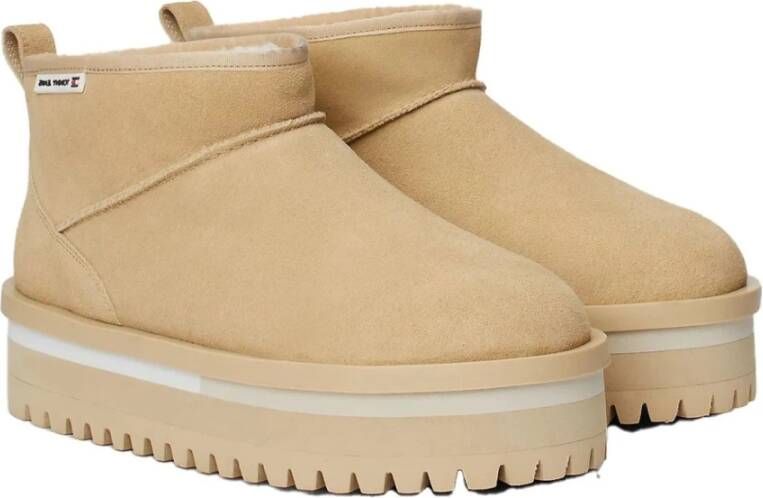 Tommy Jeans Beige Flatform Enkellaarzen voor Vrouwen Beige Dames