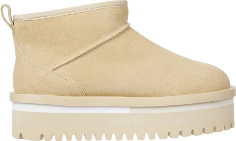 Tommy Jeans Beige Flatform Enkellaarzen voor Vrouwen Beige Dames