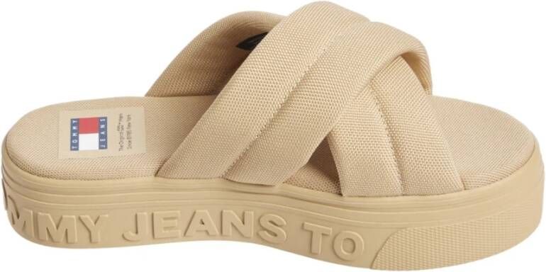 Tommy Jeans Beige Platte Sandaal Lettering Flatform Beige Dames