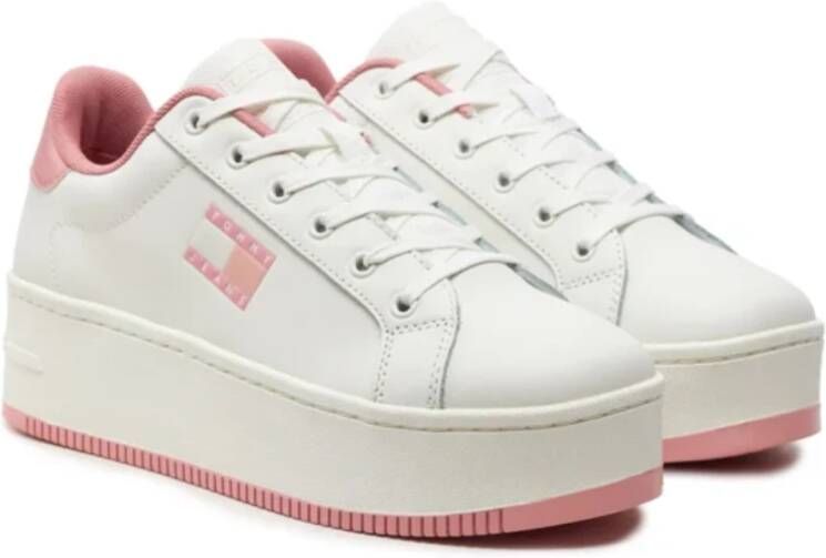 Tommy Jeans Witte Leren Plateau Sneakers White Dames