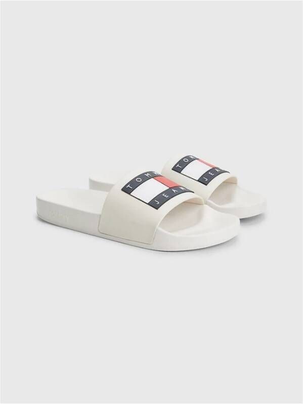 Tommy Jeans Witte PVC Logo Sliders voor Mannen White Heren