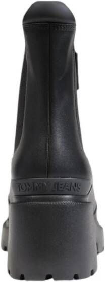 Tommy Jeans Zwarte leren enkellaars damescollectie Black Dames