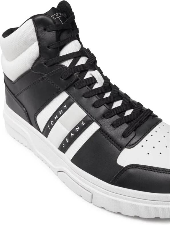 Tommy Jeans Zwarte leren hoge sneakers Black Heren