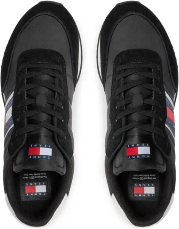 Tommy Jeans Zwarte Textiel Sneaker Mandje Patched Logo Black Heren