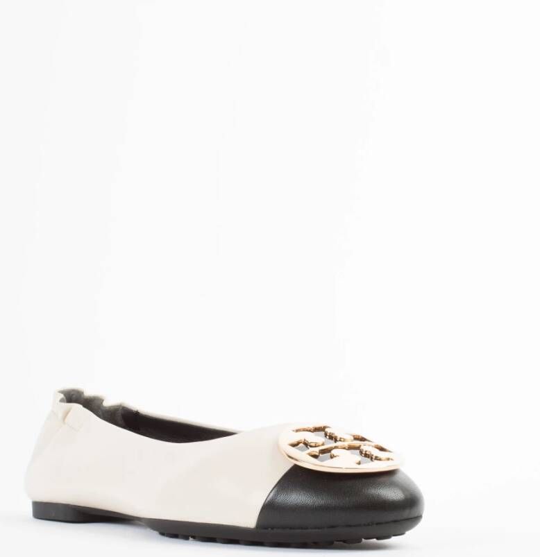 TORY BURCH Beige Leren Ballerina's met Zwarte Tip Beige Dames