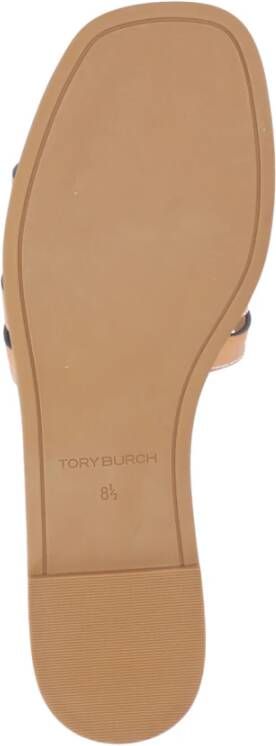 TORY BURCH Beige Leren Sandalen met Iconisch Logo Beige Dames