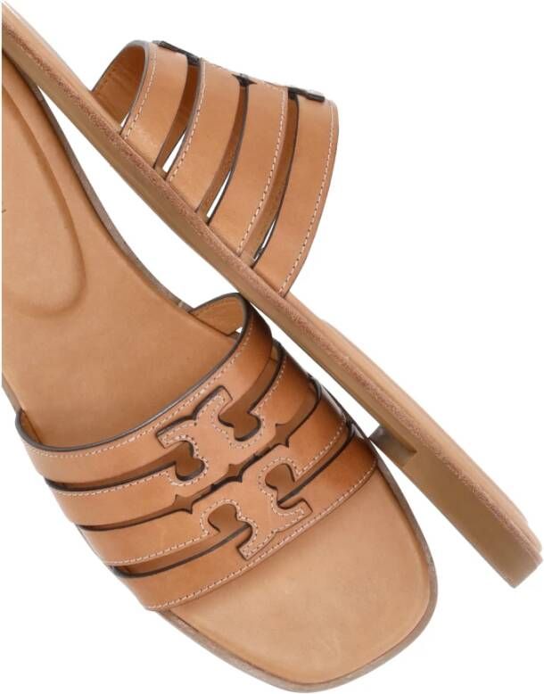 TORY BURCH Beige Leren Sandalen met Iconisch Logo Beige Dames