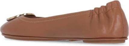 TORY BURCH Bruin Leren Ballet Flats met Logo Brown Dames