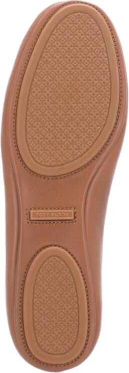 TORY BURCH Bruin Leren Ballet Flats met Logo Brown Dames