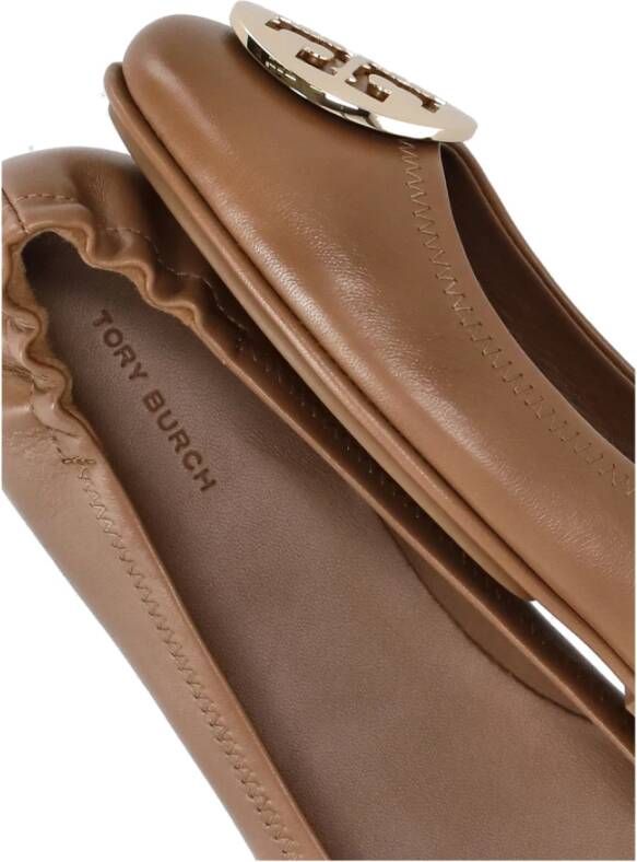 TORY BURCH Bruin Leren Ballet Flats met Logo Brown Dames