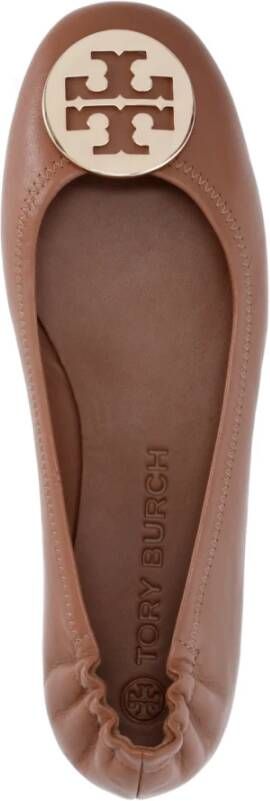 TORY BURCH Bruin Leren Ballet Flats met Logo Brown Dames