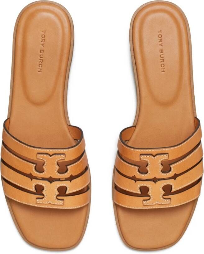 TORY BURCH Bruin Leren Slide Sandalen Brown Dames