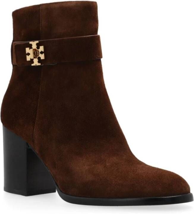 TORY BURCH Bruine Suède Laarzen met Goudkleurig Logo Brown Dames