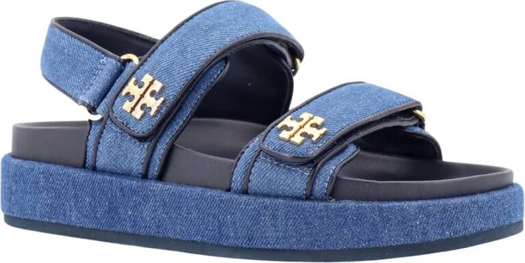 TORY BURCH Denim Logo Sandalen met Metalen Details Blue Dames