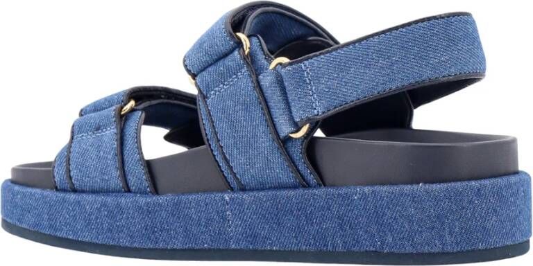 TORY BURCH Denim Logo Sandalen met Metalen Details Blue Dames