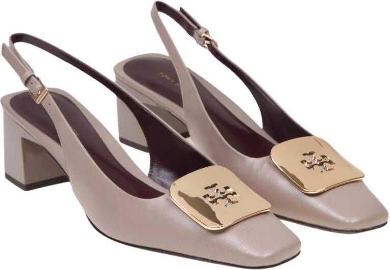 TORY BURCH Donker Elzenleer Slingback Pumps Beige Dames