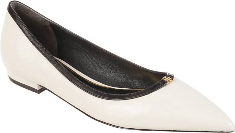 TORY BURCH Dubbele T Gesp Puntige Neus Platte Schoenen White Dames