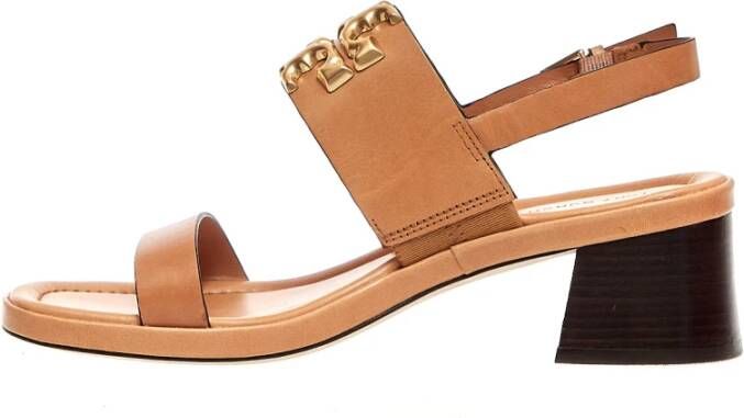 TORY BURCH Eleanor Logo Sandaal in Cuoio Brown Dames