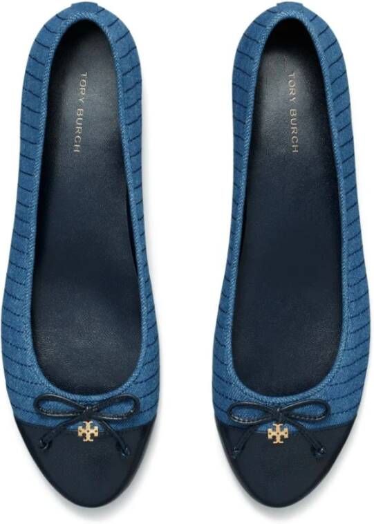 TORY BURCH Gewatteerde Cap-Toe Ballet Denim Schoenen Blue Dames