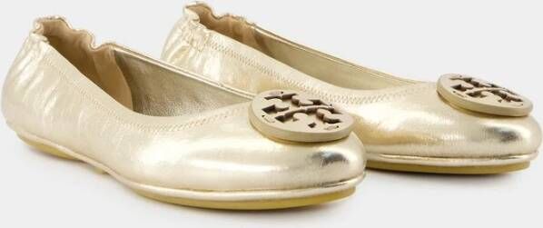 TORY BURCH Gouden Leren Ballerina's Instap Ronde Neus Yellow Dames