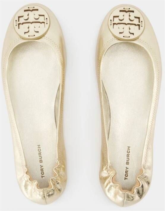 TORY BURCH Gouden Leren Ballerina's Instap Ronde Neus Yellow Dames