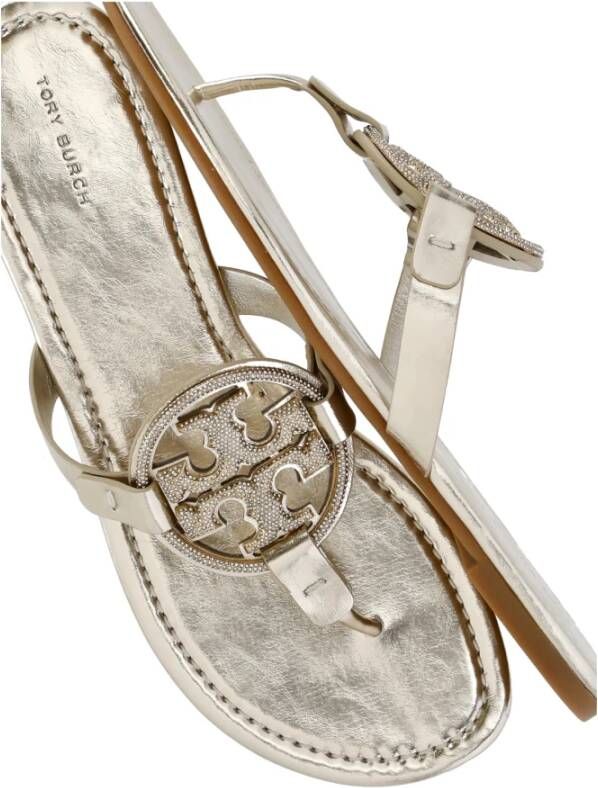 TORY BURCH Gouden Leren Sandalen met Logo Yellow Dames