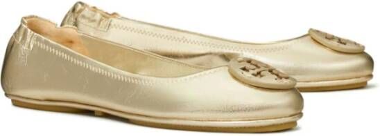 TORY BURCH Gouden platte schoenen met dubbel T-motief Yellow Dames