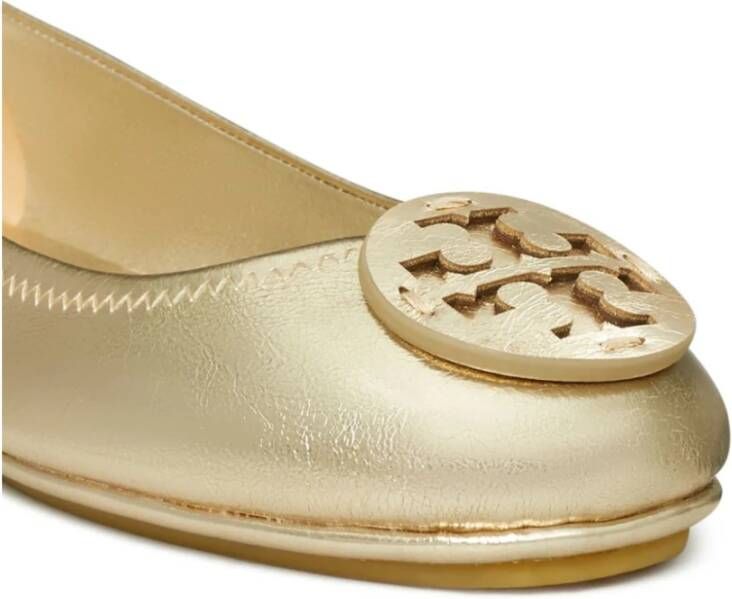 TORY BURCH Gouden platte schoenen met dubbel T-motief Yellow Dames