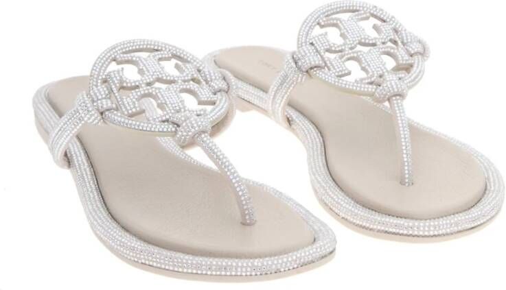 TORY BURCH Grijze Suède Teenslippers met Hot Set Stenen Gray Dames