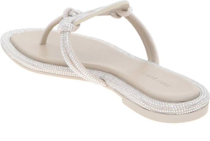 TORY BURCH Grijze Suède Teenslippers met Hot Set Stenen Gray Dames